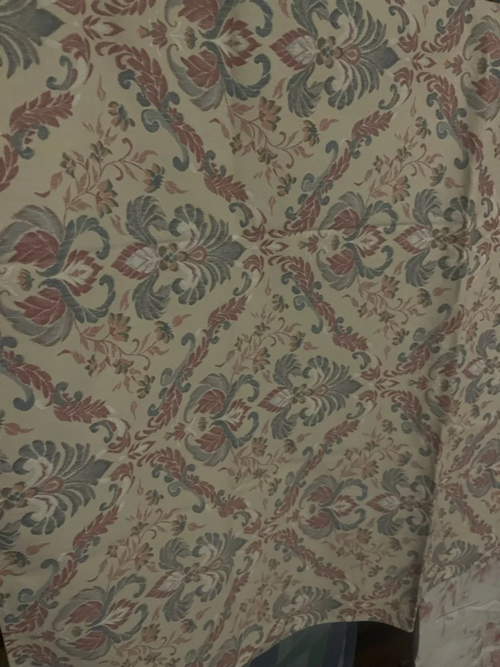 Vintage-Inspired Floral Damask Fabric Panel in Cream, Blue, and Dusty Rose